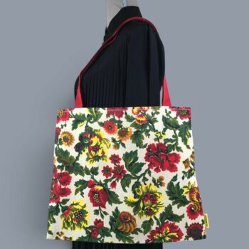Sac en toile de lin vintage à imprimé fleuri. Exemplaire 1, recto face A.