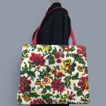 Sac en toile de lin vintage à imprimé fleuri. Exemplaire 1, recto face B.