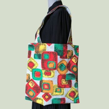 Sac shopping doublé réversible pour femme et homme, en tissu vintage années 1950s 1960s, face B.