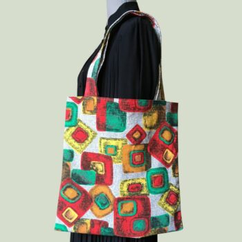 Sac shopping doublé réversible pour femme et homme, en tissu vintage années 1950s 1960s, face A.