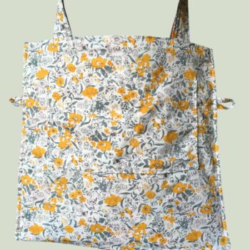Sac shopping doublé réversible pour femme et homme, en tissu vintage années 1950s 1960s, doublure et poche.