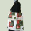 Sac en toile tote bag carré, tissu vintage 1950s 1960s en coton texturé Baltimore de la maison Beldecor, doublure Clématite de l'éditeur français Safeco, recto face B.