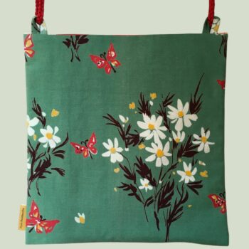 Sac vintage, dessin d'artiste signé Fumeron, pièce de collection. Petite sacoche doublée réversible. Accessoire d'inspiration rétro, fait main en France. Option rouge, exemplaire 1, recto face B.