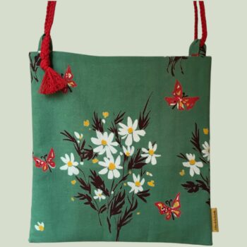 Sac vintage, dessin d'artiste signé Fumeron, pièce de collection. Petite sacoche doublée réversible. Accessoire d'inspiration rétro, fait main en France. Option rouge, exemplaire 3, recto face A.