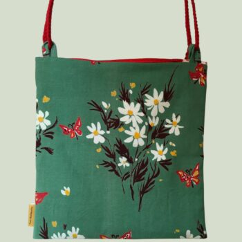Sac vintage, dessin d'artiste signé Fumeron, pièce de collection. Petite sacoche doublée réversible. Accessoire d'inspiration rétro, fait main en France. Option rouge, exemplaire 3, recto face B.