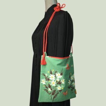 Sac vintage, dessin d'artiste signé Fumeron, pièce de collection. Petite sacoche doublée réversible. Accessoire d'inspiration rétro, fait main en France. Option rouge.