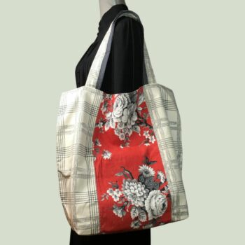 Sac souple grande contenance, cabas XXL, en tissu vintage 1950s. Fourre-tout réversible, accessoire d'inspiration rétro, fait main en France. Recto face B.