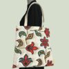Tote bag fleuri, fleurs stylisées, fait main en France. Sac fourre-tout réversible en tissu vintage revalorisé, accessoire d'inspiration rétro sixties. Exemplaire 1 recto face A.