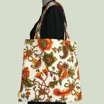 Sac vintage en toile, imprimé baroque de style orientaliste, Madras par Beldecor. Fourre-tout réversible en tissu revalorisé, création originale. Recto face B.