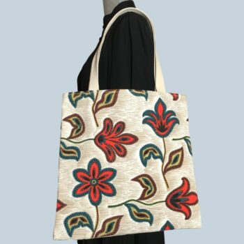 Tote bag fleuri, fleurs stylisées, fait main en France. Sac fourre-tout réversible en tissu vintage revalorisé, accessoire d'inspiration rétro sixties. Exemplaire 2 recto face A.