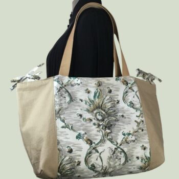 Grand sac de plage beige, cabas en toile vintage. Exemplaire 1, recto face A.