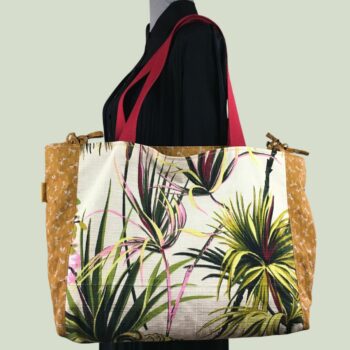 Sac Tiki tropical, tissu vintage années 1950, cabas en toile fait main. Exemplaire 1, recto face B.