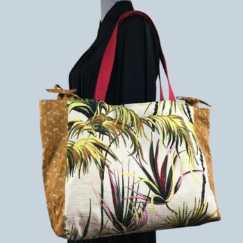 Sac Tiki tropical, tissu vintage années 1950, cabas en toile fait main. Exemplaire 2, recto face A.