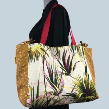 Sac Tiki tropical, tissu vintage années 1950, cabas en toile fait main. Exemplaire 2, recto face B.