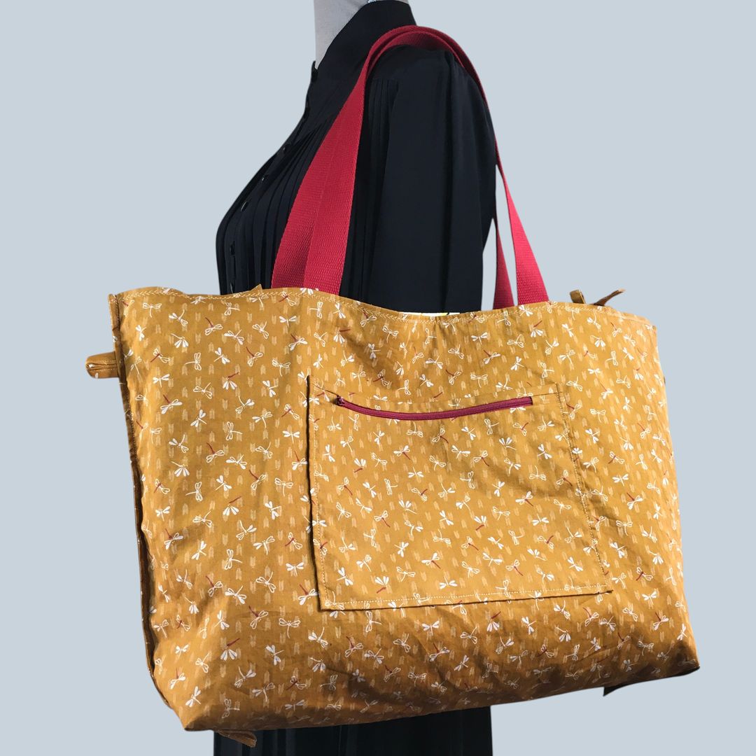 Sac Tiki tropical, tissu vintage années 1950, cabas en toile fait main. Exemplaire 2, verso, doublure et poche.