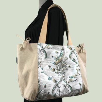 Grand sac de plage beige, cabas en toile vintage. Exemplaire 3, recto face B.