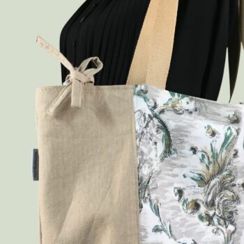 Grand sac de plage beige, cabas en toile vintage. Exemplaire 3, recto face B, liens d'attache.
