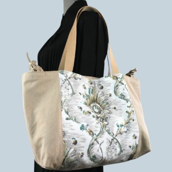 Grand sac de plage beige, cabas en toile vintage. Exemplaire 2, recto face B.