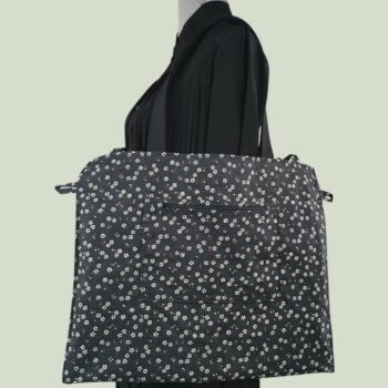Sac en tissu vintage baroque, cabas girouette avec dessin de coq. Verso et poche intérieure zippée.