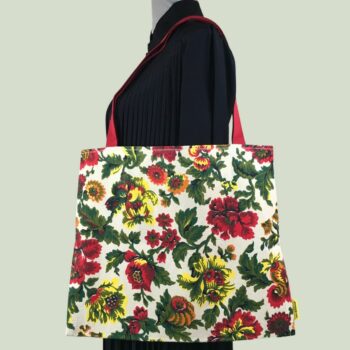 Sac en toile de lin vintage à imprimé fleuri. Exemplaire 1, recto face A.