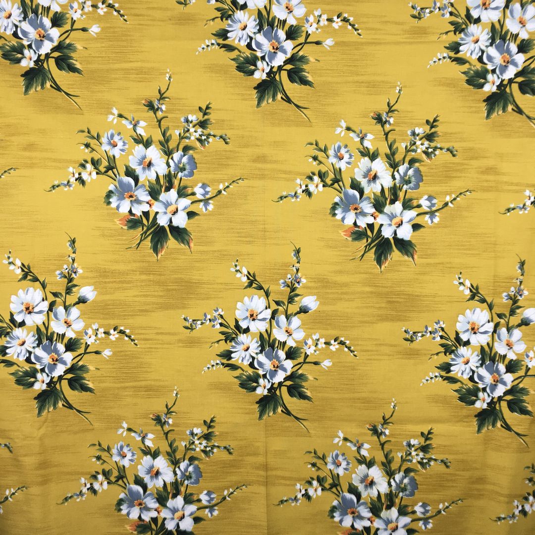Tissu vintage jaune, Touraine production Urgé France garanti Air Lumière lavable.
