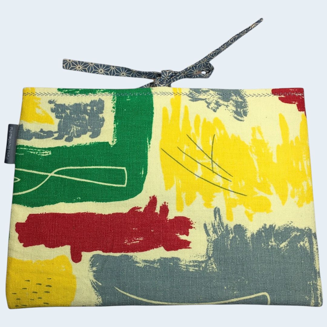 Etui matelassé pour livres et tablettes en tissu vintage, création originale pièce unique, toile revalorisée années 1950s. Taille S1, recto face B.
