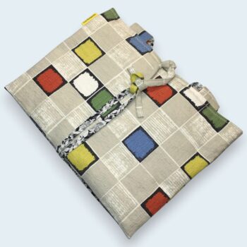 Etui matelassé à imprimé géométrique, en tissu vintage 1950, pour ordinateur 13 pouces, création originale pièce unique, étui doublé réversible. Exemplaire 1 face B.
