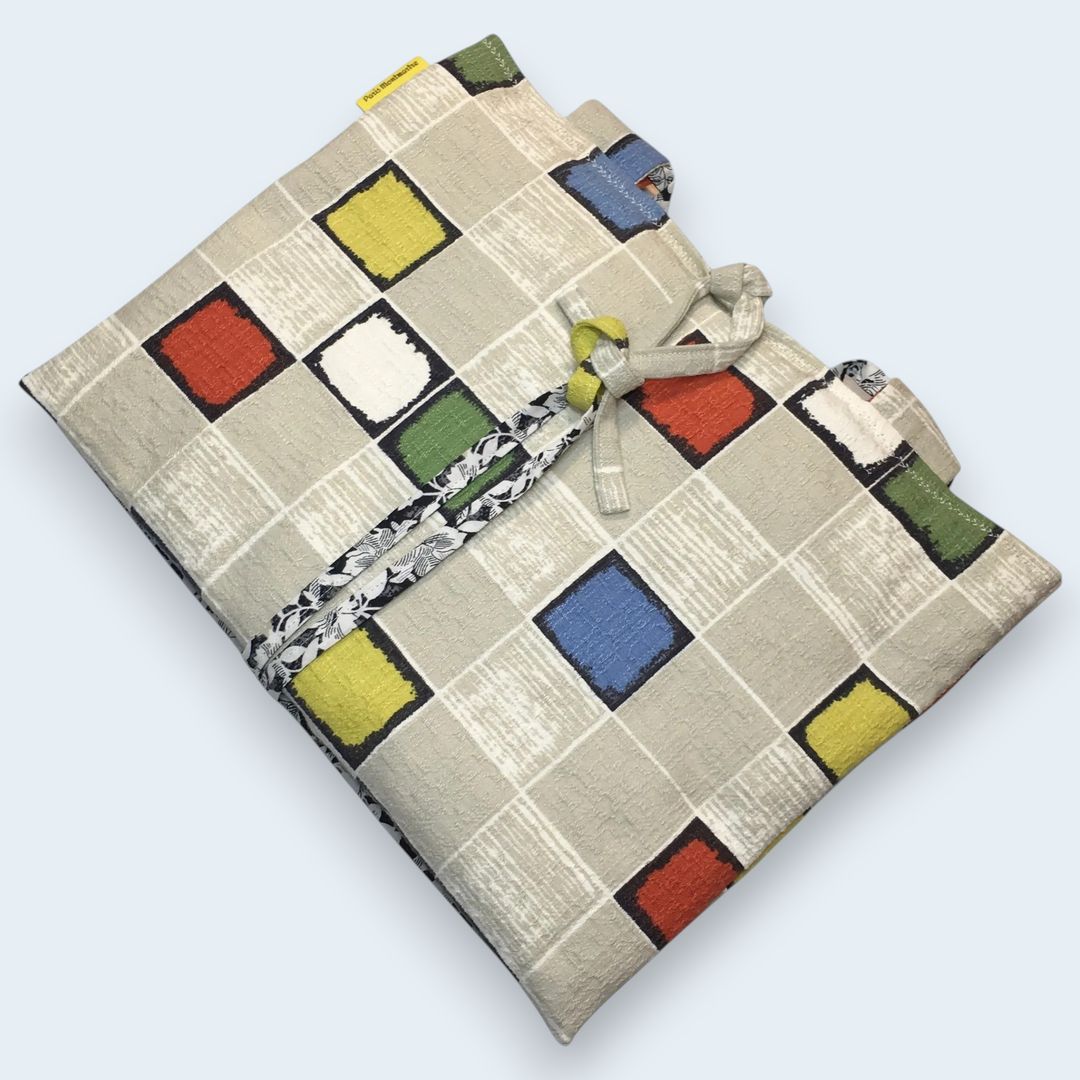 Etui matelassé à imprimé géométrique, en tissu vintage 1950, pour ordinateur 13 pouces, création originale pièce unique, étui doublé réversible. Exemplaire 1 face B.