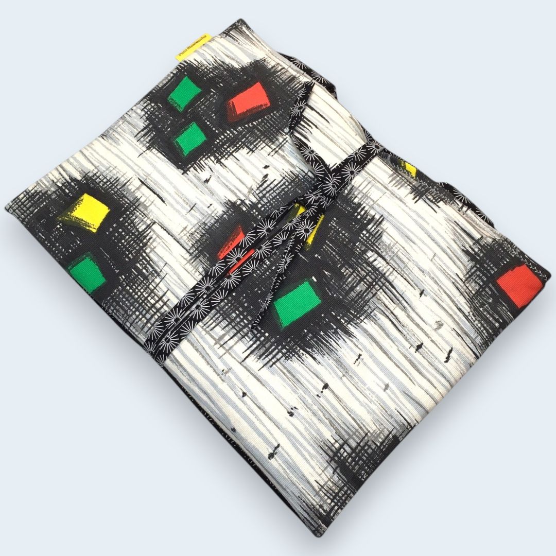 Etui pour ordinateur 13 pouces, en tissu vintage des Fifties, création originale pièce unique, housse matelassée doublée réversible.