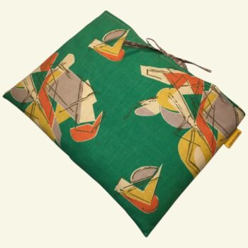 Housse matelassée en tissu vintage 1950s, pour ordinateur 13 pouces, création originale pièce unique, étui doublé réversible. Recto face A.