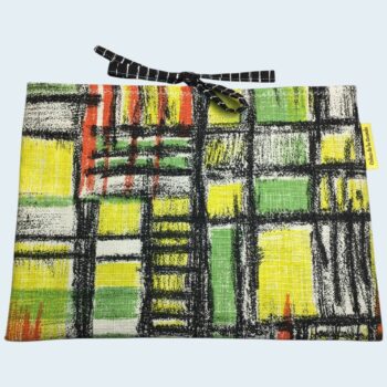 Housse à tablettes en tissu vintage, pochette pour livres, étui matelassé, création originale pièce unique, toile revalorisée années 1960s. Taille S1, exemplaire 2, recto face A.