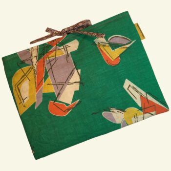 Housse à livres en tissu vintage 1950s, étui matelassé pour tablettes, pochette faite main, création originale pièce unique, toile ancienne revalorisée. Recto face A.
