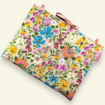 Housse ordinateur 13 pouces Flower Power sixties en toile vintage de 1967, création originale faite main à Paris, étui doublé réversible.