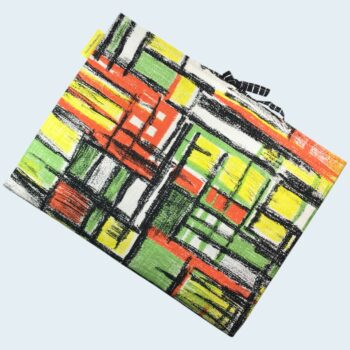 Housse ordinateur 13 pouces en tissu vintage géométrique abstrait, années 1950 1960, création originale faite main à Paris, étui doublé réversible. Exemplaire 2 recto face B.