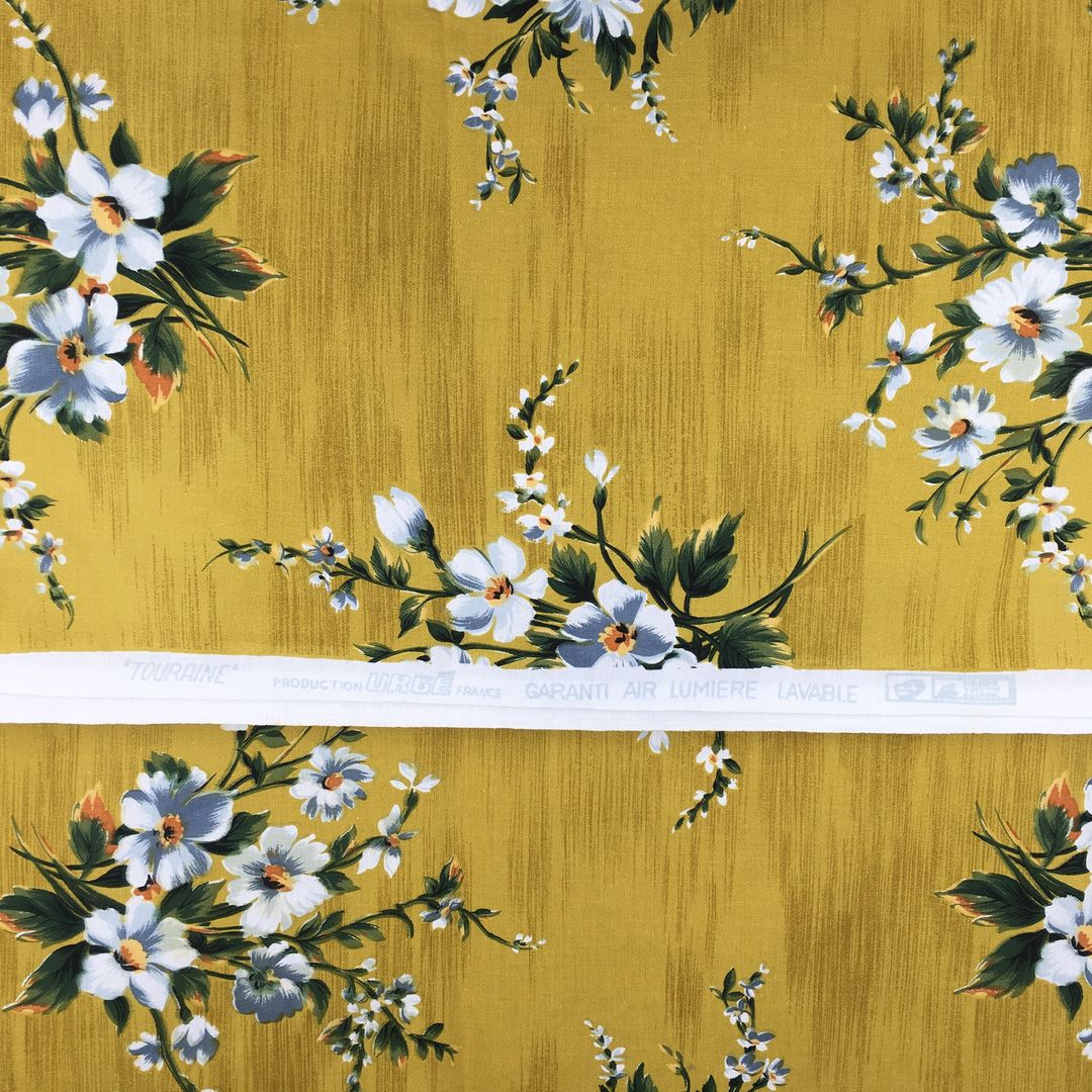 Tissu vintage jaune, Touraine production Urgé France garanti Air Lumière lavable.