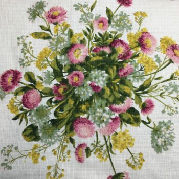 Pâquerettes, dessin de Pascaline Villon, Impression d’Art, Comptoir de l’Industrie Textile de France, Grand Teint Tissu Stabilisé, Romanex de Boussac, 1966.