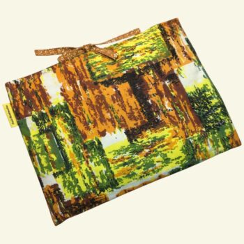 Pochette à livres matelassée en tissu vintage, housse pour tablettes, création originale pièce unique, toile ancienne années 1950s. Taille S2, exemplaire 1, recto face B.