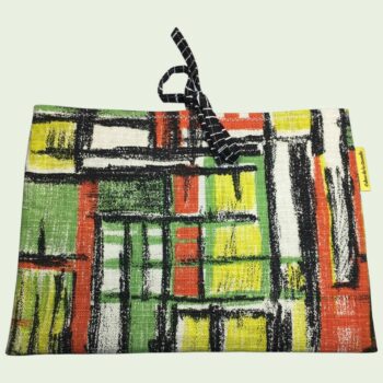 Housse à tablettes en tissu vintage, pochette pour livres, étui matelassé, création originale pièce unique, toile revalorisée années 1960s. Taille S1, exemplaire 1, recto face A.
