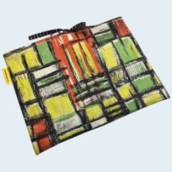 Housse à livres en tissu vintage, étui matelassé pour tablettes, pochette faite main, création originale pièce unique, toile barkcloth années 1960s. Taille S2, exemplaire 3, recto face B.