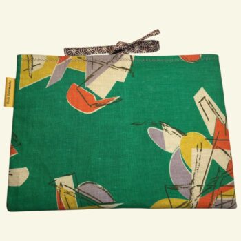 Housse à tablettes en tissu vintage années 1950, pochette pour livres, étui matelassé, création originale pièce unique, toile ancienne revalorisée. Recto face B.