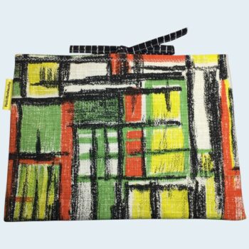 Housse à tablettes en tissu vintage, pochette pour livres, étui matelassé, création originale pièce unique, toile revalorisée années 1960s. Taille S1, exemplaire 2, recto face B.