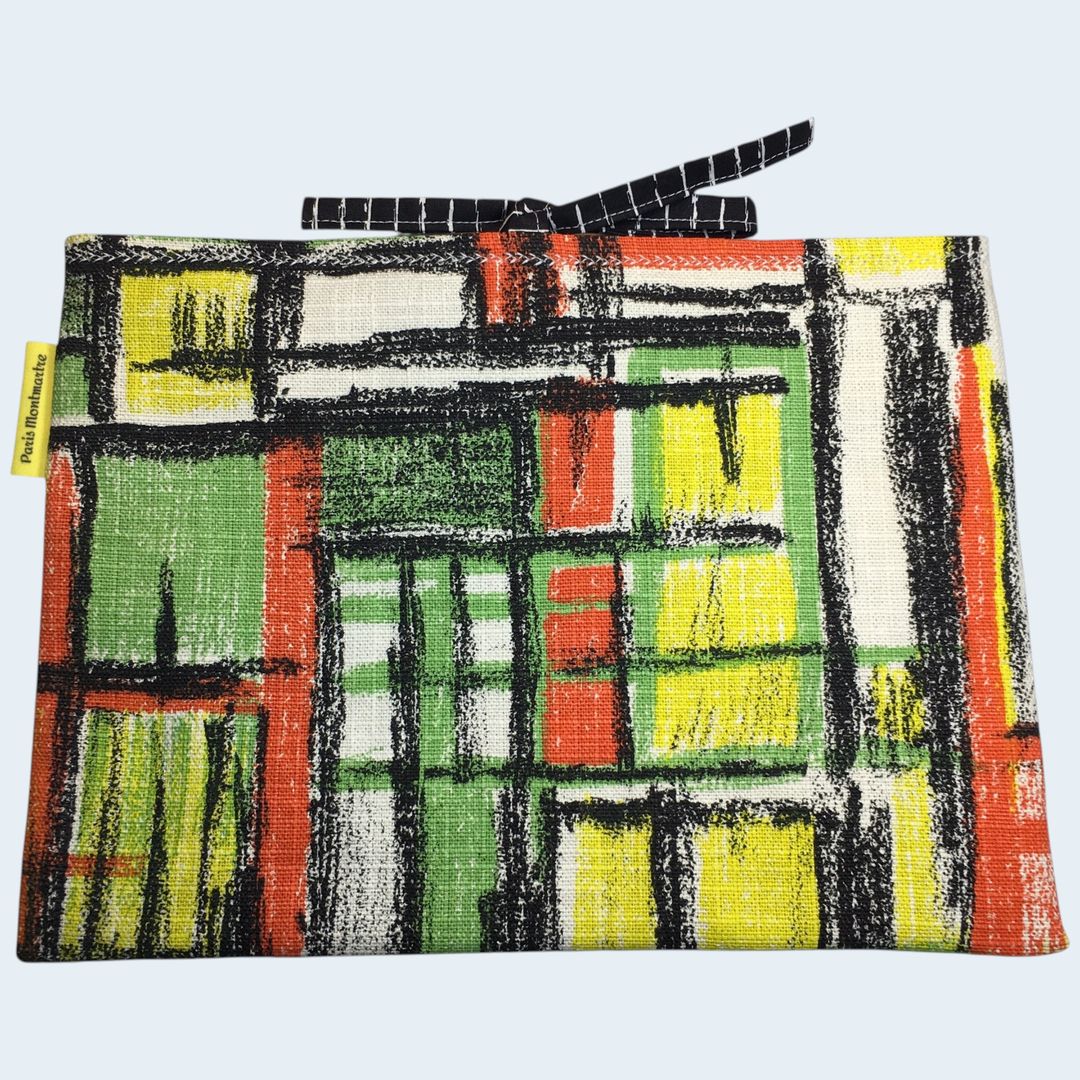 Housse à tablettes en tissu vintage, pochette pour livres, étui matelassé, création originale pièce unique, toile revalorisée années 1960s. Taille S1, exemplaire 2, recto face B.