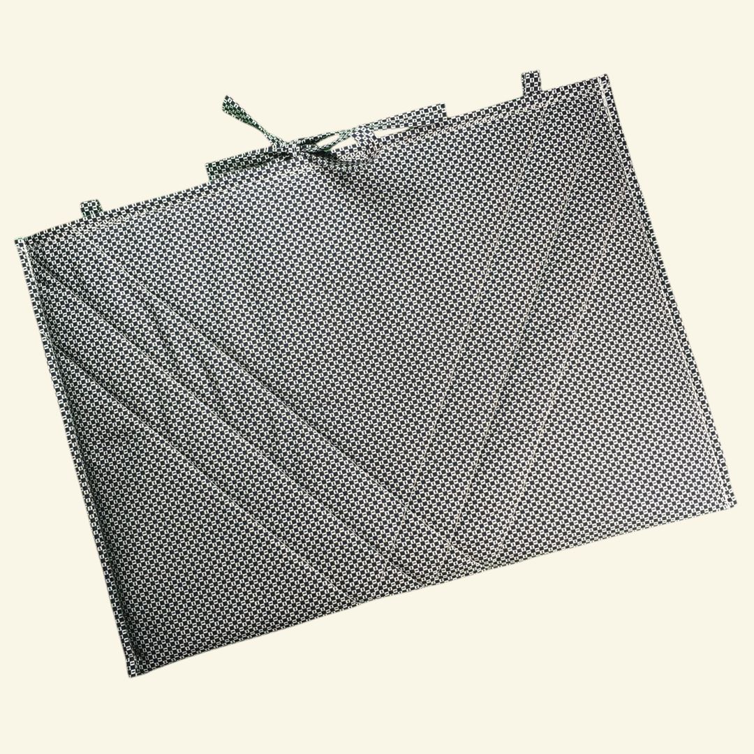Housse pour ordinateur 13 pouces en tissu vintage vert de style abstrait, ère atomique années 1950s, création originale faite main à Paris. Verso, doublure et matelassage.