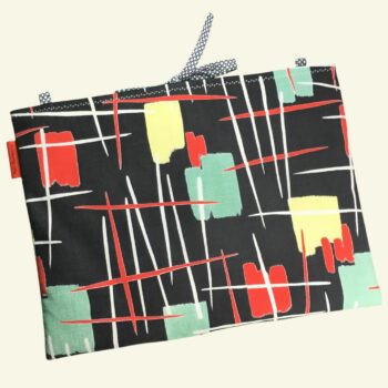 Pochette pour ordinateur 13 pouces en tissu vintage graphique moderniste années 1950s, création originale faite main à Paris, étui doublé réversible. Recto face B.