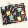 Pochette pour ordinateur 13 pouces en tissu vintage graphique moderniste années 1950s, création originale faite main à Paris, étui doublé réversible.