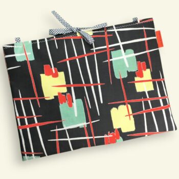 Pochette pour ordinateur 13 pouces en tissu vintage graphique moderniste années 1950s, création originale faite main à Paris, étui doublé réversible.