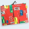 Housse pour ordinateur 13 pouces en tissu vintage rouge de style abstrait artistique années 1950s, création originale faite main à Paris.