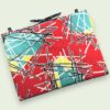 Pochette pour ordinateur 13 pouces en tissu vintage rouge de style abstrait, ère atomique années 1950s, création originale faite main à Paris.