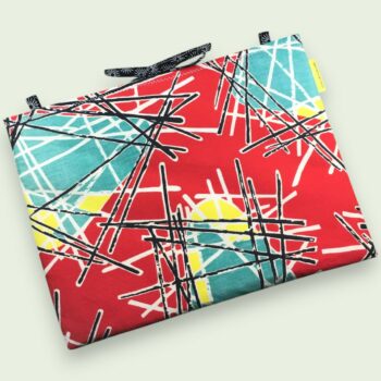 Pochette pour ordinateur 13 pouces en tissu vintage rouge de style abstrait, ère atomique années 1950s, création originale faite main à Paris.