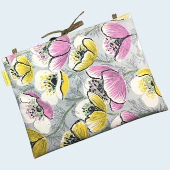 Housse pour ordinateur 13 pouces, en tissu vintage des Sixties, création originale pièce unique, étui matelassé doublé réversible. Exemplaire 1, recto face B.
